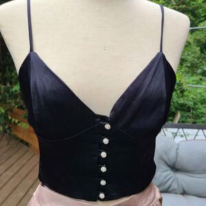 Zara Satin Crop Top, Pearl buttons